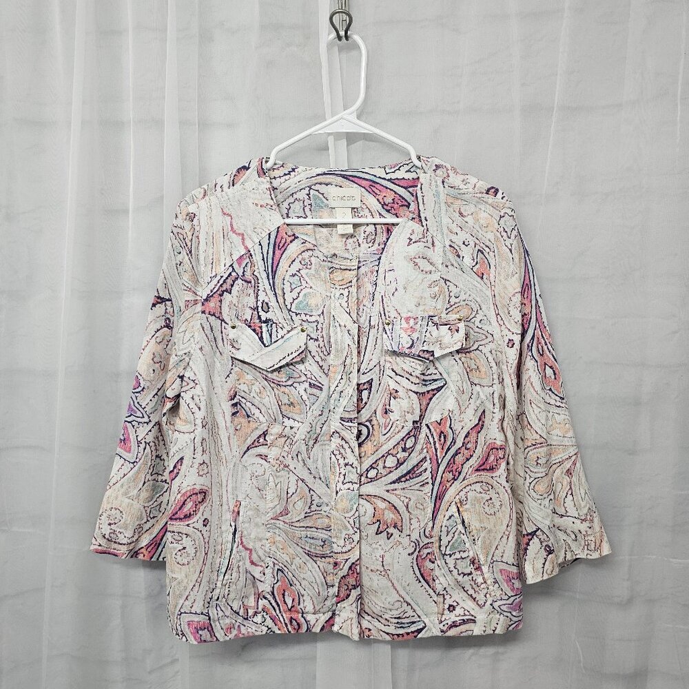 Chico's Jacket Shacket Pink Linen Boho Coastal Beach 2 (L) - Picture 12 of 16